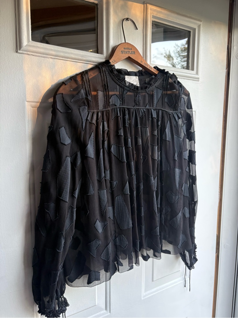 Aritzia Le Fou by Wilfred Henrietta Black Cotton Sheer Silk Geometric Blouse S